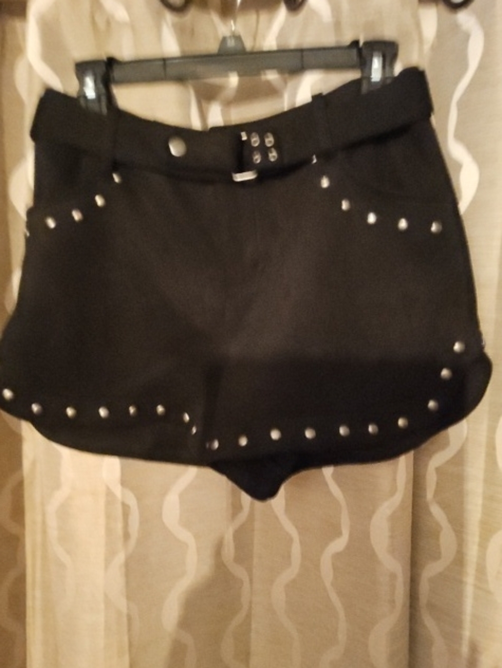 Black Studded Women's Skort with Belted Waist